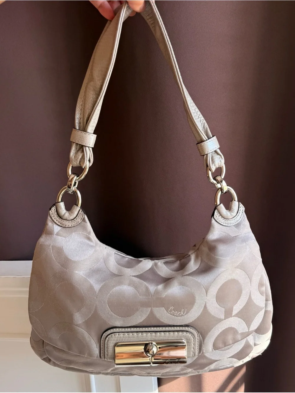 Vintage Coach Kristin Sateen hobo grey monogram bag